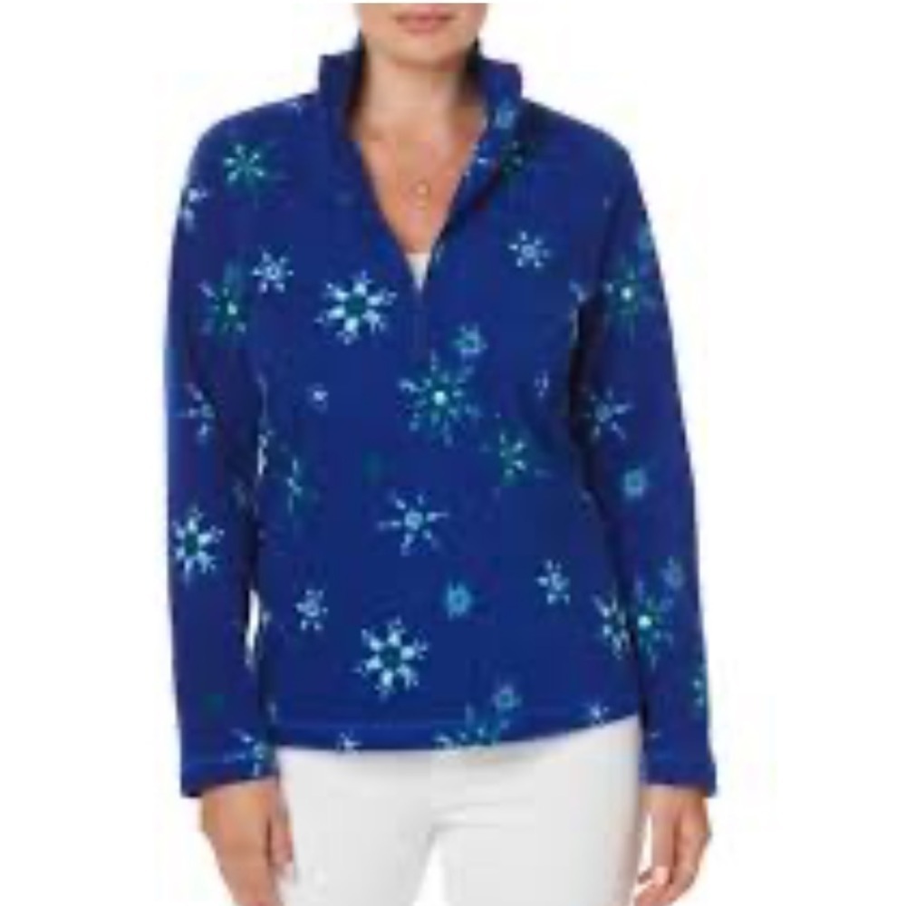 Laura Scott quarter zip, size L, light jacket w/snowflakes excellent condition - Picture 1 of 8